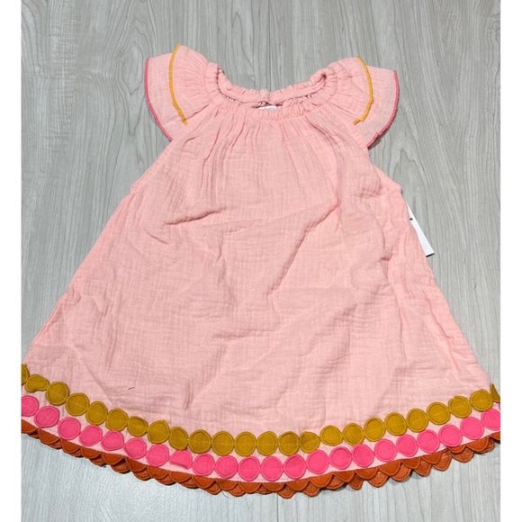 Mud Pie pink cotton gauze dress 12-18m NWT boho ric rac trim - Picture 2 of 3